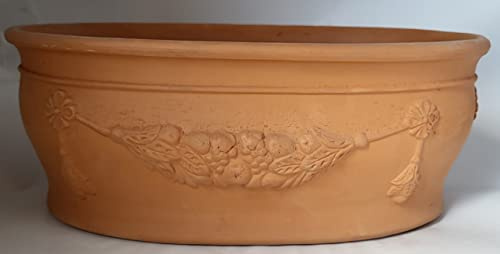 Generico Fioriera Ovale in Terracotta Fatta a Mano Lunghezza 40 cm, Altezza 16 cm, Profondità 24 cm, Cache-Pot Portapianta Made in Italy
