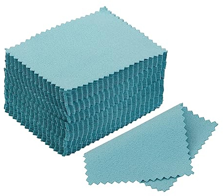 PATIKIL 3.15x2.36 Jewelry Cleaning Cloth, 100Pcs Double-Sided Microfiber Polishing Cloth for Silver Gold Brass Platinum Jewelry, Sky Blue