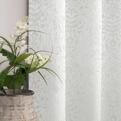 Mrs.Naturall Cremefarbene Damast-Vorhänge mit marokkanischem Muster, 3D-Jacquard-Prägung, Bestickt, 160 cm lang, für Schlafzimmer, Wohnzimmer, 2 Paneele, cremefarben