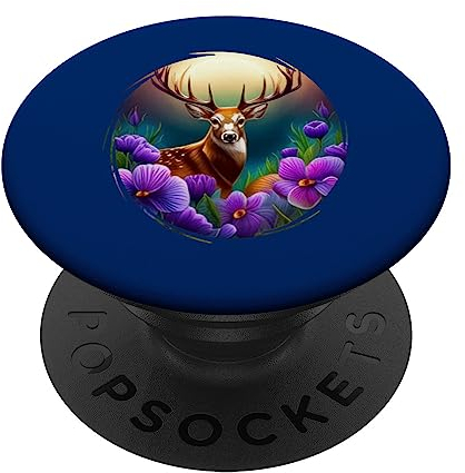 Weißwedel-Hirsch Illinois mit Veilchen Farbige Tattoo-Kunst PopSockets mit austauschbarem PopGrip