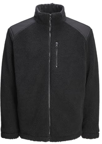 JACK&JONES JCOECHO fleecejacka för män, svart/detalj: svart overlay, M, Svart/detalj: svart överlägg, M