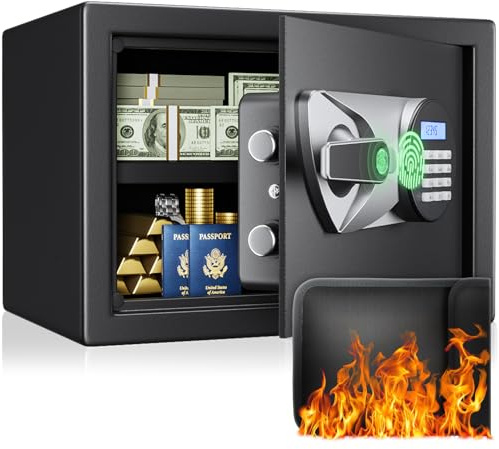 Cassaforte, BlackSmith Safe per la casa piccola 35x25x25 cm, cassaforte di sicurezza digitale con impronta digitale biometrica e doppio avviso, borsa ignifuga, cassaforte da parete per ufficio e hotel