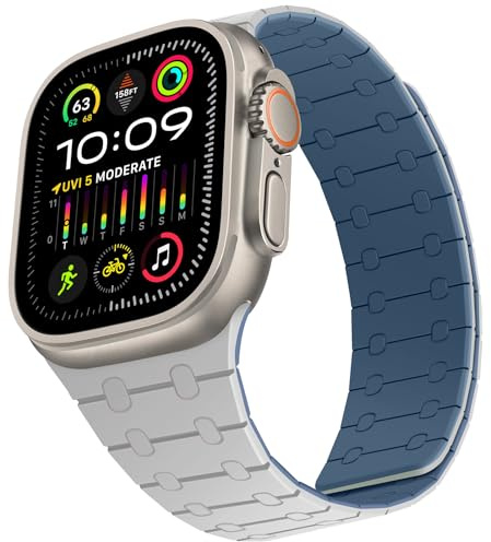 ZZDZZ Compatible with Apple Watch Straps 49mm 46mm 45mm 44mm 42mm 41mm 40mm 38mm, Silicone Magnetic Adjustable Loop Strap for iWatch Ultra3/2/1 Series 11 10 9 SE3 8 7-1 (49/46/45/44/42, Gray Blue)