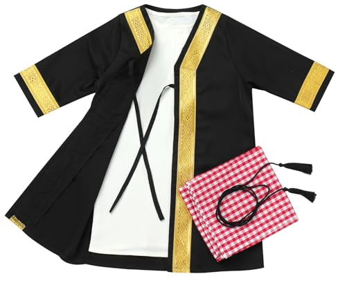 IBTOM CASTLE Baby Jungen Muslimischen Ramadan Robe Langarm Abaya Sets Eid Kaftan Dubai Islamische Outfits Neugeborene Arabisch Roben Kaftan+Abaya+Kopftuch Schwarz 0-3 Monate