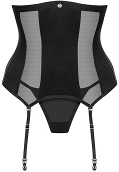 Selente Love & Fun förförisk 3-delad damunderkläder set av corsage, tanga & satinögonbindel, tillverkad i EU, Svart underbröstkorsett, M-L