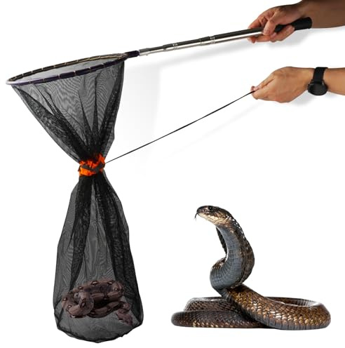 Smarkey Snake Catcher Net, Rattlesnake Grabber Hnadling Tool, Reptile Catch Telescopic Pole Stick, Rattle Snake Removing and Catching Picker with 12 Ring, Extends to 40 Inches