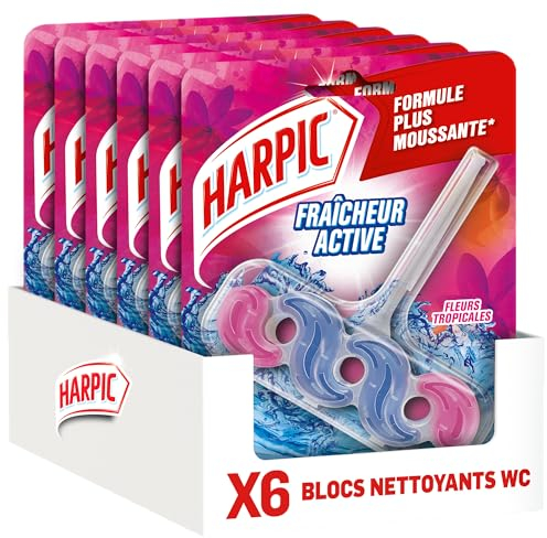 Harpic lot de 6 Blocs WC- Nettoyant WC Fraîcheur Active Fleurs Tropicales anti-tache & anti-calcaire - 6 unités