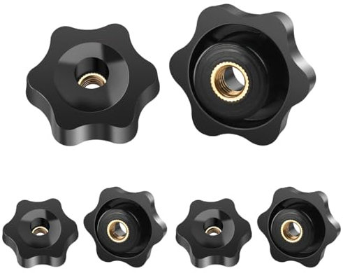 BOUMVID 6 Pezzi M5 25mm Universale Manopole Maniglia Stella Testa Serraggio Dado Dadi Manopola, Manopola di Serraggio con Filettatura Impugnatura Ottone Zigrinata per Macchine Utensili