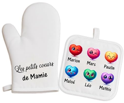 Générique Duo manique et gant personnalisable avec coeurs et prénoms - Fête - Cadeau original