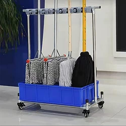 Multifunktionaler Reinigungswagen, Werkzeugaufbewahrungsregal aus Edelstahl, Wischmopp-Wagen, Bodenregal für Wischmopps und Besen, für Gartengaragen, Schulen, Hotels (Größe: 16 Steckplätze)