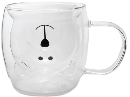 lachineuse - Tasse Ours Mignon Transparent - Verre Double Paroi - Munie d'une Anse - Contenance 275 ml - Tasse Café, Thé, Chocolat Chaud, Cappuccino - Mug Déco Japonaise - Idée Cadeau Japon Asie