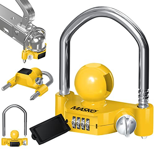 MASKO® Serrure antivol pour remorque | Serrure d'attelage de remorque avec code à 4 chiffres facile à monter Antivol avant, caravane et remorque, jaune