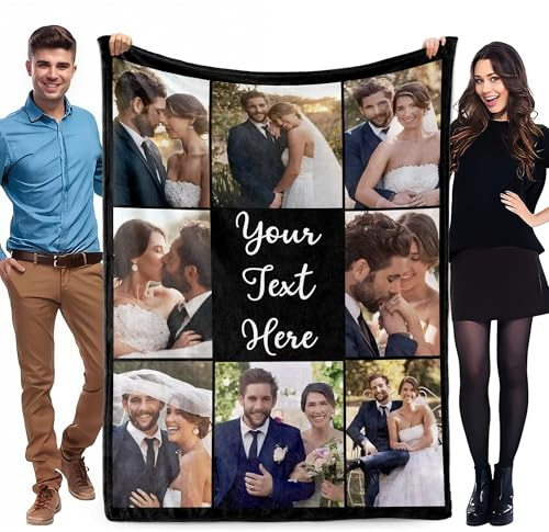 WMDIY Personalisierte Decke mit Foto, Kuscheldecke Personalisiert mit Foto, Decke Selber Gestalten, Fotodecke, Personalisierte Valentinstag Jahrestag Geburtstag Geschenke für Ihn Sie Männer Frauen
