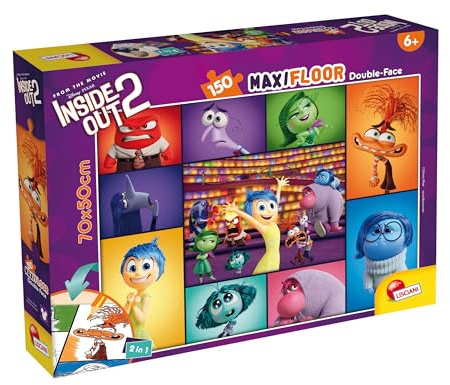 Lisciani - DISNEY ALLES STEHT KOPF 2 - Puzzle 150 Teile - Für Kinder Ab 6 Jahren - Maxifloor Doppelseitiges Puzzle - 35x25cm - Rückseite zum Ausmalen - Pädagogisches & Lustiges - INSIDE OUT 2