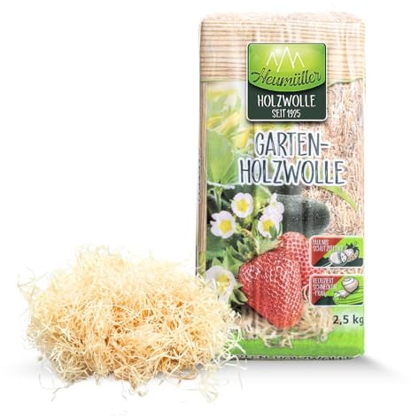 Heumüller Holzwolle Gartenwolle 2,5kg | Aus unbehandeltem Kiefernholz | Wasserdurchlässig, atmungsaktiv & feuchtigkeitsspeichernd | Optimaler Schutz für Pflanzen & Boden