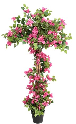 momoplant Plantas artificiales de buganvillas en maceta de cemento de 160 cm, árbol de flores sintéticas, grandes árboles falsos rosas con flores para porche delantero, casa, oficina, jardín al aire