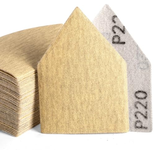 POLIWELL 50PCS 90mm x 65mm 220 Grit Triangle Sanding Sheets Hook & Loop Replace Milwaukee M12 Orbital Detail Sander Accessories, Alumina Abrasive Sandpaper for Wood Finishing, Detail Sanding