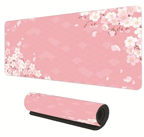 Gaming Mauspad XXL 800 x 300 mm, Rutschfeste Schreibtischunterlage für Büro, Schreibtischunterlage Mädchen, Sakura Maus Pad für PC, MacBook, Laptop (Rosa 80 x 30 cm)