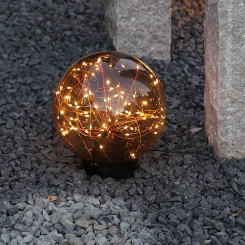 MARELIDA LED Kugel mit Drahtlichterkette Gartenleuchte Kugelleuchte Gartenkugeln rauchgrau stehend 80LED für Außen (80 LED 20cm Dark)