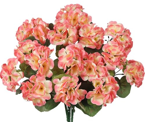 CITYES 3 Pcs Artificial Geraniums Flowers Silk Geraniums for Outdoors UV Resistant Orange Fake Geranium Bush Faux Flowers Plant for Planter Garden Home Decor Indoor Patio Vase Table Centerpiece