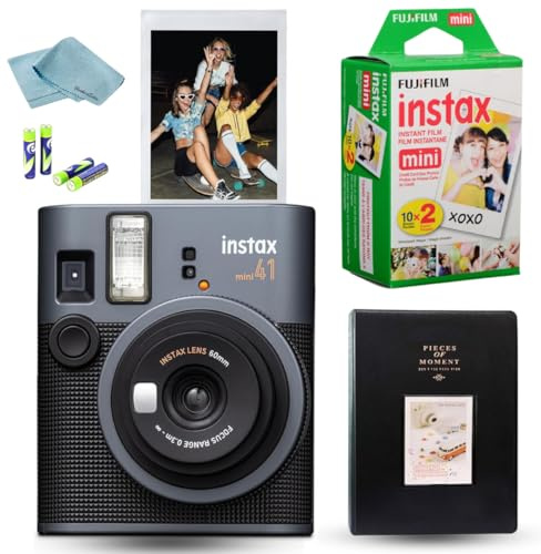 FUJIFILM Mini 41 Instant Film Camera Bundle – Instant Photo Camera with Fujifilm Mini Film (20 Sheets), Photo Album, Batteries, Cleaning Cloth & Accessories – Great Gift for Kids, Teens & Beginners