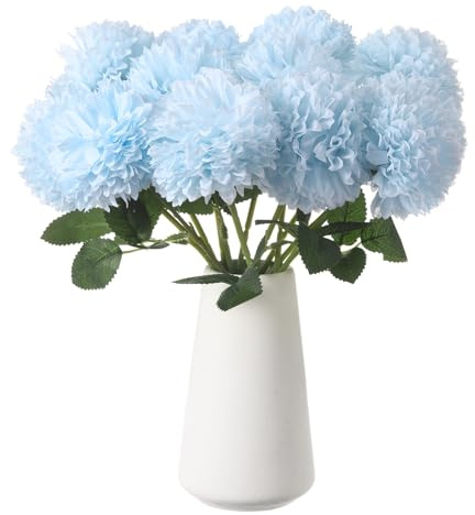 sourcing map 12pcs Artificial Chrysanthemum Ball Flower Faux Chrysanthemum Flowers Bouquet Silk Fake Mum Flower for Home Garden Wedding Party Decoration, Light Blue