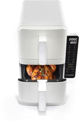 Salter VertiCook Ultra Stackable Air Fryer - Vertical 9 L Digital, 2 x 4.5L Baskets & Racks, 9 Functions, Sync & Match, PFAS-Free Grill Tray, Space Saving, 60-230°C, 60-Minute Timer, 2400W, White