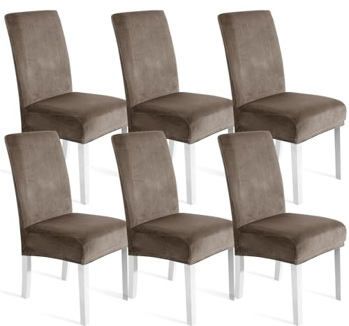 Ystyle Weich Stuhlhussen Samt Stretch 6er Set, Khaki | Universale Stuhlüberzug, Waschbar Dekoration Stuhlüberzieher, Stuhlhussen Kratzfest Hochlehner für Haus Hotel Bankett