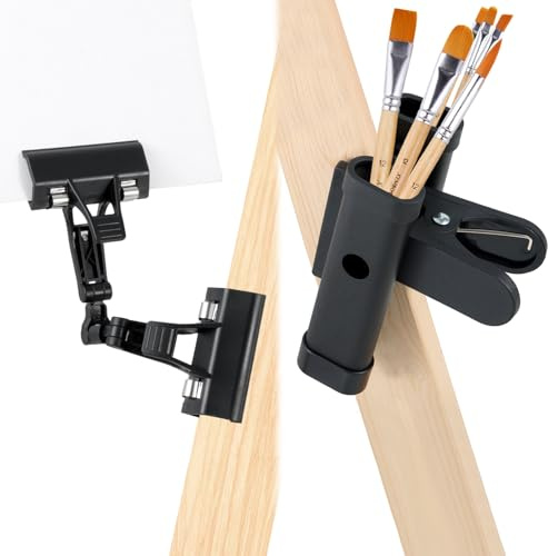 AIHSUMC Cavalletto a clip per pennelli con clip porta copie girevole, supporto per pennelli da pittura, regolabile, pieghevole, clip per carta a doppia testa, accessorio per pennelli