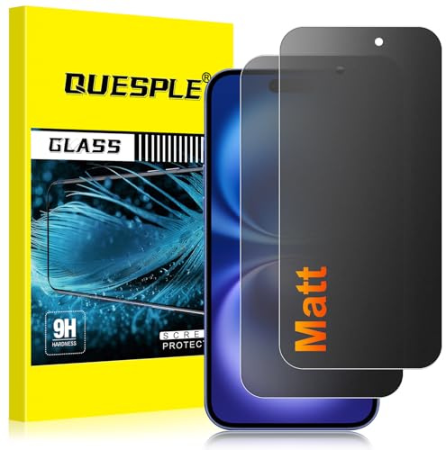 QUESPLE [2 Stück] Matt Panzerglas Sichtschutz für iPhone 16 Plus, 28° Anti Spähen Blendschutz Matte Schutzfolie, Anti-Fingerabdruck, Anti-Kratzen Gehärtetem Glas Displayschutzfolie