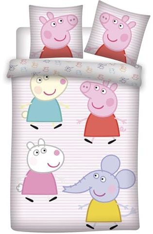 Peppa Pig Junior Size Bedding Set | Duvet Cover 100x135 cm + Pillowcase 40x60 cm | 100% Cotton | Soft Bedlinen Set for Baby or Small Bed | Comfortable & Breathable Cot Bedding Peppa Pig Design