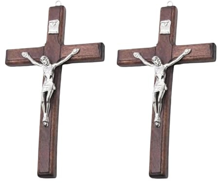 2Pcs Brown Stakee Wooden Cross Hanging Religious Worship Symbol For Home Decoration Wooden Catholic Crucifix Orament, Wall Decorative Accessories