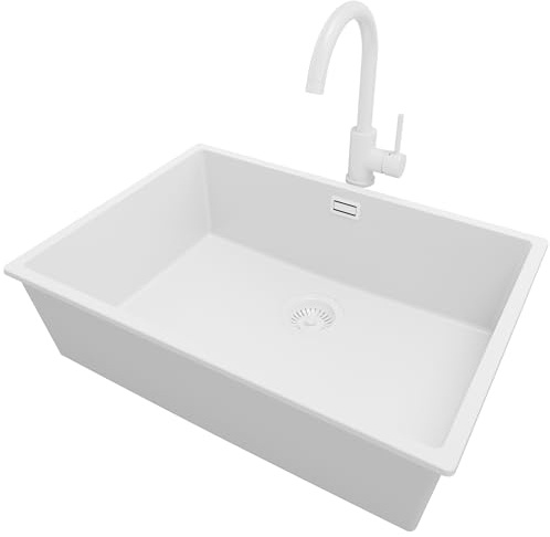 PRIMAGRAN Fregadero bajo Encimera al Mueble 70cm + Grifo, 66x47cm