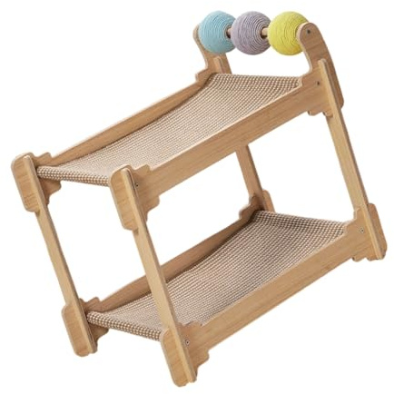 Cama rascadora para gatos, plataforma de doble capa, marco de madera de sisal natural, muebles para árbol de descanso activo de mascotas