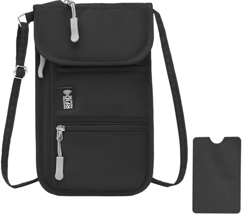 Solivive Brustbeutel mit RFID Schutz, Reisegeldbeutel, Anti-Diebstahl Unisex Reisegeldbeutel, Passport Tasche für Passport,Kreditkarten,Smartphone,Münzen und Geld (schwarz)