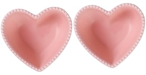 ANDRESLAD 2Pcs Creative Heart-Shaped Snack Bowls Small Steaming Cookware for Fruit Salad Dessert Baking Egg Bowls Non-Slip Smooth Surface Easy Clean Pink