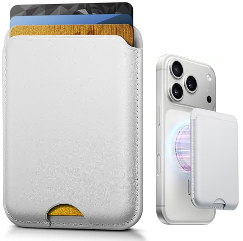 KCEASUA Stronger Magnetic Wallet for iPhone 17/16/15/14/13/12 Series & for MagSafe-compatible Cases, Slim Leather Magnetic Card Holder with RFID Blocking, N52 Magnet Phone Wallet, Fit 3 Cards, White