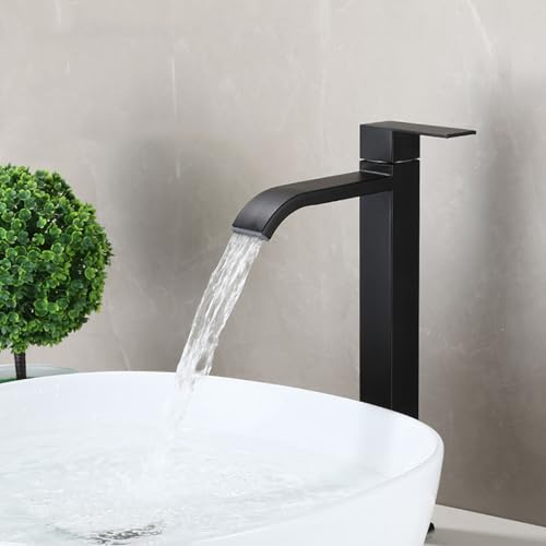 Kaltwasserhahn Gäste Wc Hoch Waschtischarmatur Bad Wasserfall Einloch Badezimmer Wasserhahn aus Edelstahl,Schwarz