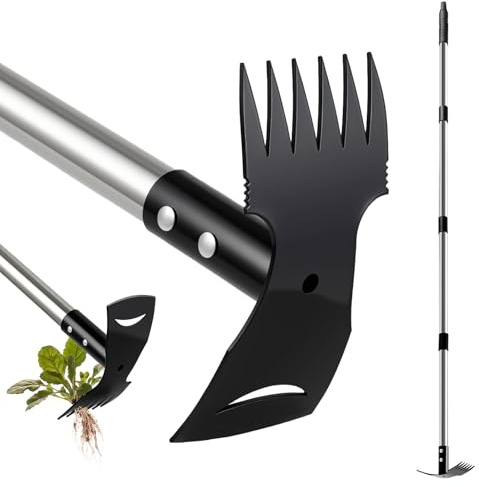 Mitclear Binette Jardinage avec Manche Long(148cm), Outils de Jardin avec Binette et Râteau de Désherbage, Desherbeur Manuel, Houe de Jardin avec 6 Griffes pour Ameublir, Aérer et Désherber Le Sol