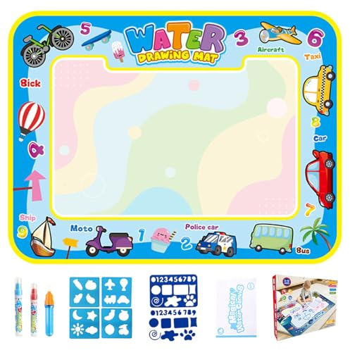 Water Paint Mat, Painting Writing Coloring Mat with Templates and Pens, Stamps, Molds No Coloring Painting Educational Toys, Reusable Endless Fun with Water-based Drawing for Kid Motor World 100*80cm