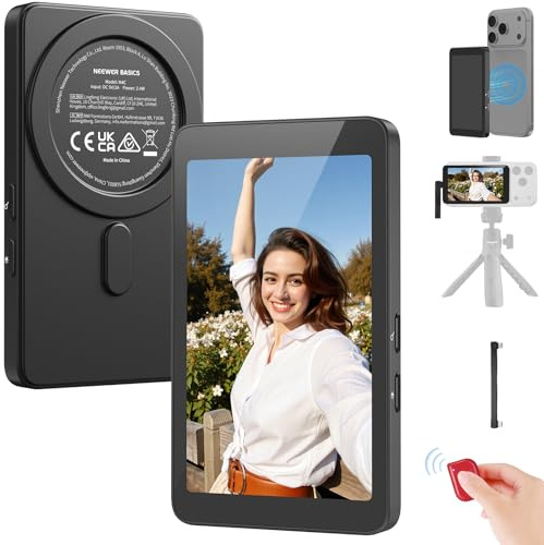 NEEWER Basics 4 Magnetic Vlog Selfie Monitor Screen, 4K 120fps Wired Recording, Back Camera Monitor with Remote for TikTok Video Streaming, Only Compatible with iPhone 17 16 15 Series, M4C