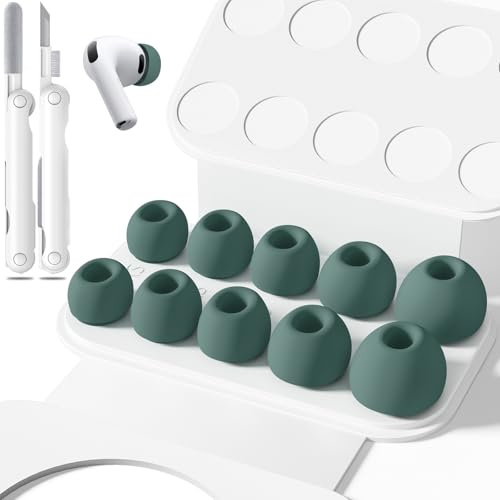Inesore Replacement Ear Tips for AirPods Pro 3, 5 Size-Green | with Hole for Noise Reduction, Silicone Earplugs for AirPod Pro 3 with Cleaning Set & Portable Storage Box, 5 Pairs