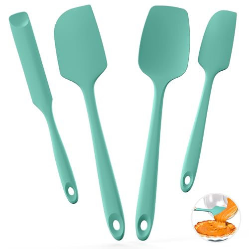 U-Taste Espátulas de silicona para cocinar, raspador de repostería resistente al calor a 315℃ con núcleo robusto y borde flexible para utensilios de cocina antiadherentes (4 uds，Aqua Sky)
