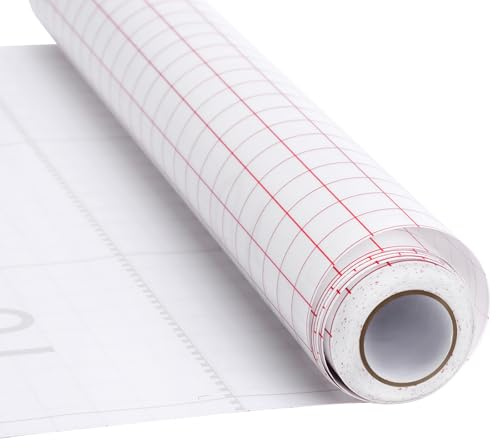 Film de transfert pour traceur de film en vinyle, 30,5 x 5 m, traceur, film de transfert avec grille d'alignement rouge pour un placement précis, film de transfert Cricut pour panneaux, autocollants