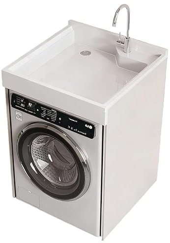 Heavy-Duty Washing Machine Stand with Bathroom Vanity, Small Vertical Storage Rack Faucet Fittings, Laundry Sink/Basin Suitable for Apartment Rooms,B 70 * 65cm