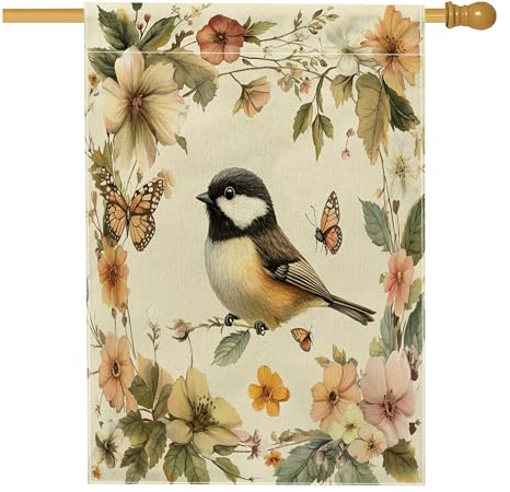 Frühlingsküken, Vogelhaus-Flaggen, 71,1 x 101,6 cm, doppelseitig, Vintage-Blumenpflanze, Standard-Jute-Flaggen, Tier-Hinterhof-Flaggen, Outdoor-Dekoration