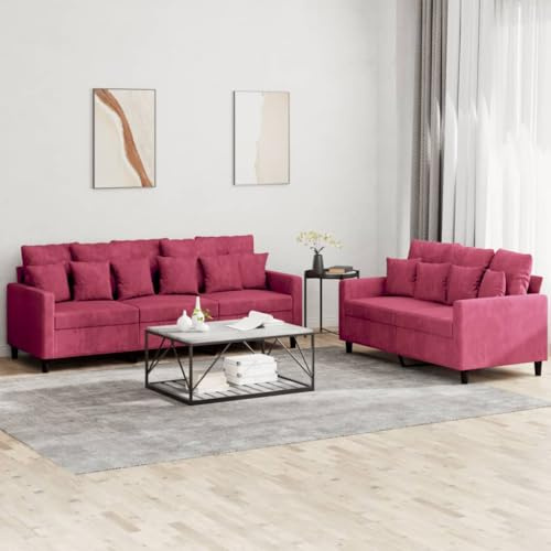 Fangmaliuyun 2+3-Sitzer Sofagarnitur Weinrot Samt 138x198 cm kompakte Couchgarnitur mit 18 Kissen Modernes Design Robust Langlebig für Wohnzimmer Büro Jugendzimmer
