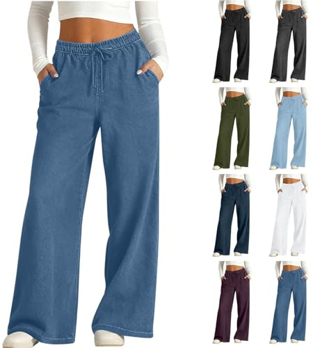 Generico Jeans da Donna A Vita Alta Gamba Larga Elasticizzati Larghi Pantaloni in Denim Lavati Casual con Tasche 2026