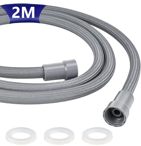 mobumeia Duschschlauch 2m, Universal-Duschrohr Nylon Brauseschlauch inkl. 3 Dichtungsringe Leckfrei und Anti-Knick G1/2 Zoll Standard Anschluss für Standard-Duschköpfe