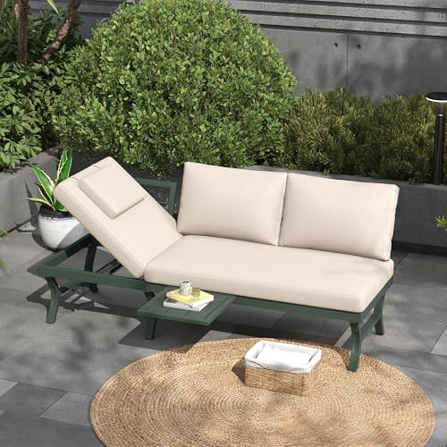 Jaxenor 3 Sitzer Lounge Möbel Outdoor mit Verstellbarer Neigungsfunktion, 168x66x66cm, Garden Sofa mit Enthält Eine Tabelle, Gartenmöbel Lounge für Terrasse und Balkon, Grün+Beige
